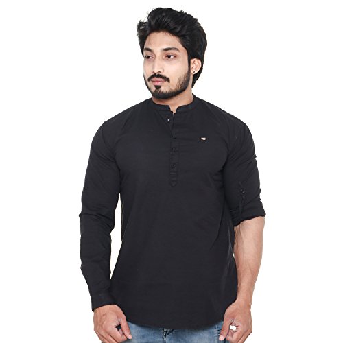 Image of Men's Linen Chinese Collar Full Sleeve Plus Size Short Kurta