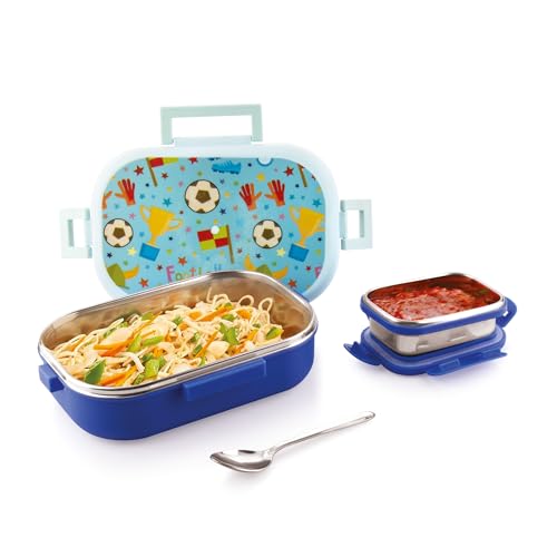 Attro Food Time Deluxe Stainless Steel Lunch Box with 1 Small Container & Eyecatchy Prints Airtight & Spillproof - 750ml+250ml Football Light Blue Dark Blue (B0CY5JT74T) Amazon Price History, Amazon Price Tracker