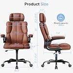 Kensaker Ergonomic Executive Office Chair with Adjustable Headrest & 90° Flip-Up Arms, High Back PU Leather Computer Desk Chair with 135° Rocking & Double Padding for Home Office Comfort, Brown