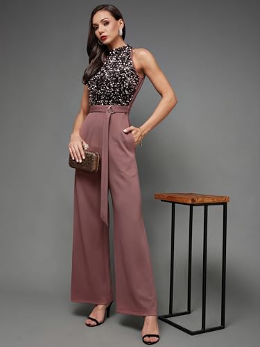 Image of Miss Chase Women's Keyhole Neck Regular Sleeve Regular Length Jumpsuit with Pockets