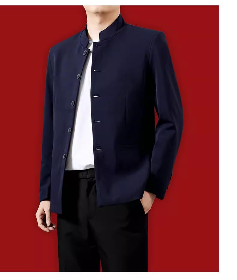 Dragon Embroidery Zhongshan Suit Coat for Men - Stand Collar Jacket for Cultural Festivals4