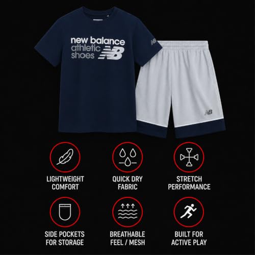 Image of New Balance Boys Short Sets - 2 Piece Active Performance Athletic Shirt and Kids Basketball Gym Shorts for Boys (8-12)