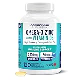Oceanblue Professional Omega-3 2100 with Vitamin D3 – 120 ct – Triple Strength Burpless Fish Oil Supplement with High-Potency EPA, DHA, DPA and Vitamin D3 – Wild-Caught – Orange Flavor (60 Servings)