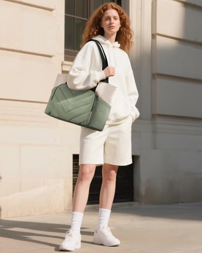 Image of LOVEVOOK Puffer Tote Bag for Women, V-Quilted Puffy Teacher Tote Nurse Bag, Large Shoulder Laptop Purse for Work Travel Gym