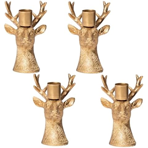 DN DECONATION Brass Gold Reindeer Candle Holders Cover