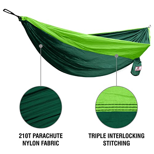 Tahoe Trails Double Camping Hammock For 2 People With Tree Straps, Lightweight Portable Nylon Parachute Hammock For Hiking, Traveling, Backpacking And Backyard, Forest Green & Light Green #TOP1