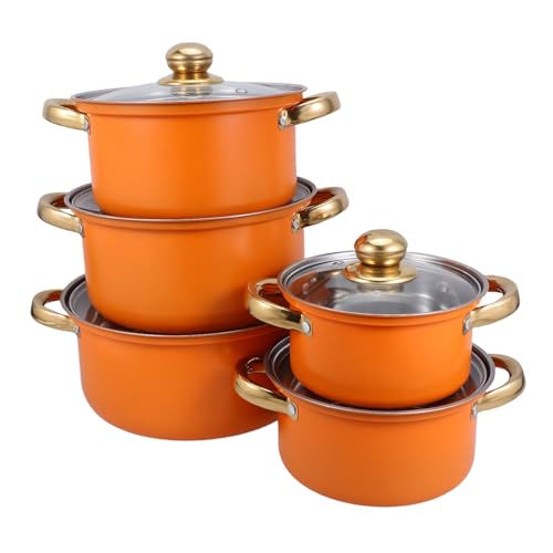 DECHOUS Juego de 5 Ollas de Cocina de Acero Inoxidable con Base Gruesa y Asas Resistentes al Calor, Compatible con Inducción para Cocina Diaria y Estofados