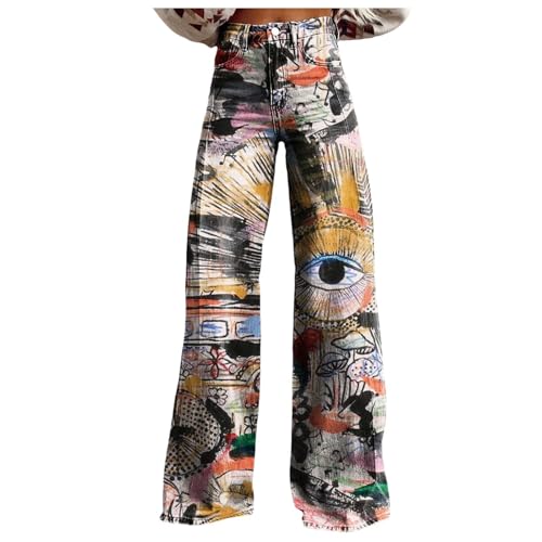 Jean jambes larges motif floral tendance style decontracte 90s