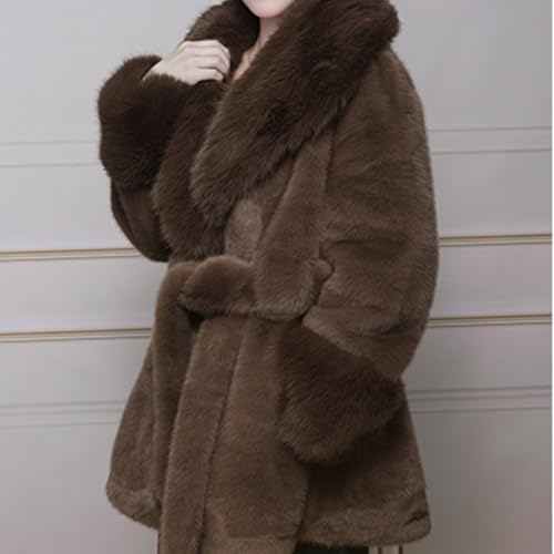 Manteau en fausse fourrure femme long contre le froid avec col protecteur