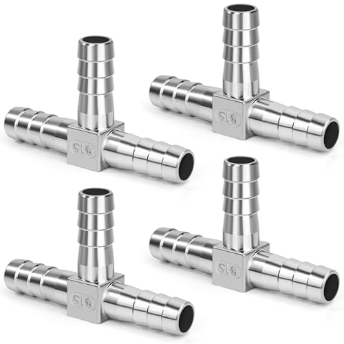 Conector de Manguera en Forma de T 3 Vías, 15mm Pieza en T Conectores de Púas de Acero Inoxidable 304 Boquilla Accesorios para Aire, Gas, Agua (4 Pieza)