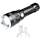 XLENTGEN Torcia a LED da 10000 lumen, torcia tattica a LED super luminosa, 5 modalità, impermeabile, zoomabile, con batteria ricaricabile, per campeggio, escursionismo, emergenza