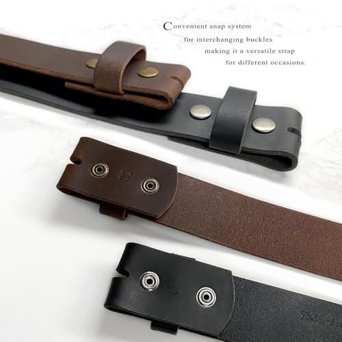 One Piece Full Grain Buffalo Leather Replacement Belt Strap 1-1/2" wide, Big and Tall Size Up to 60"4