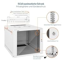 Tecmojo 19 Zoll 9HE 400 mm Wandmontage-Serverschrank, Netzwerk-Schrank, 19" IT-Netzwerk-Rack-Gehäuse, abschließbare Glastür, Weiß, Flachverpackung – Ansicht 3