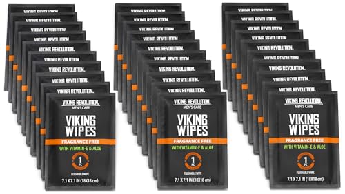 Viking Revolution Flushable Wet Wipes for Adults Unscented - 30 Individually Wrapped Travel Wipes - Disposable Toilet Wipes with Vitamin E and Aloe
