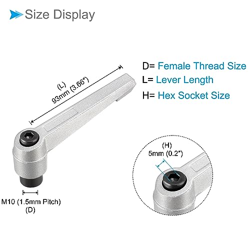 Image of Clamping Lever Handles, M10 Female Thread 93mm Lever, Adjustable Quick Release Locking Rotating Knobs Silver Tone - (Applications: for Lathe Machinery), 2-Pieces