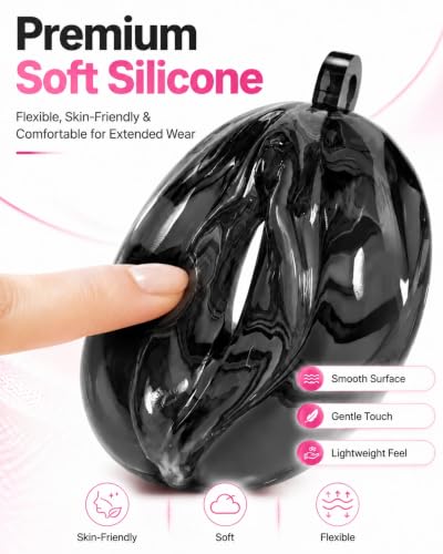 Image of Flat Chastity Cage Sissy Silicone Soft Realistic Vagina (See-Through Black) | DINGYAN Vulva Soft TPE Material Micro Chastity Device Breathable Penis Cock Cage Invisible Anti Erection BDSM Slave Training