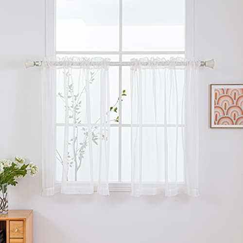 NAKITHA White Sheer Curtains 36 Inch Length 2 Panels Set for Bedroom Living Room, Rod Pocket Light Filtering Window Drapes Treatments(W42 x L36)