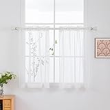 NAKITHA White Sheer Curtains 36 Inch Length 2 Panels Set for Bedroom Living Room, Rod Pocket Light F