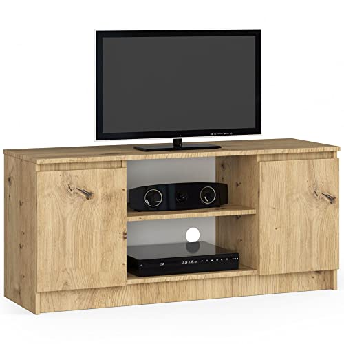 Mueble de TV AKORD Roble Artisan 120 cm 2 puertas frente en color Roble Artisan 2 estantes 120x40x55 cm