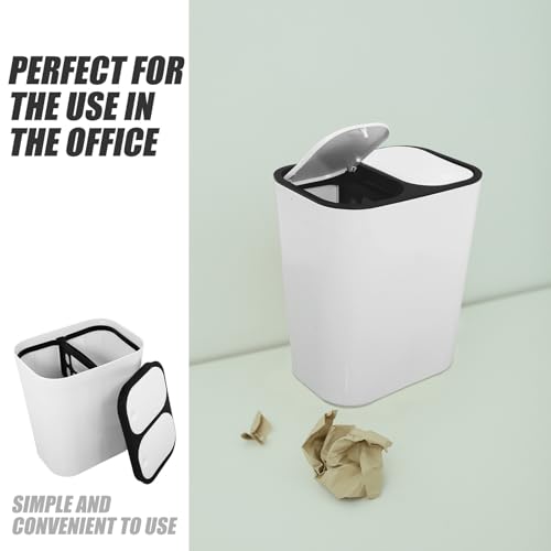 Caneca de basura dual con tapa, blanca con borde negro miniatura 3