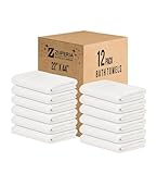 ZUPERIA White Bath Towels Bulk 12 Pack (22 x 44 Inches) - 100% Cotton Economy Light Weight Towels for Commercial Use - Quick Dry, Ultra-Soft, and Absorbent Bulk Towels