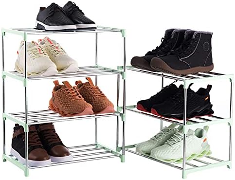 Xerhnan 4-Tier Stackable Small Shoe Rack, Lightweight Shoe Shelf Storage Organizer for Entryway, Hallway and Closet (green)