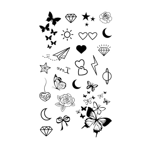 MapofBeauty 2 pcs Black Butterfly Heart-shaped Flower Prints Temporary Waterproof Tattoo Sticker