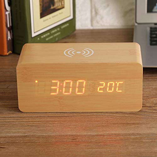 Despertador digital de madeira Despertador de mesa com temperatura de controle de voz, USB/AAA alime