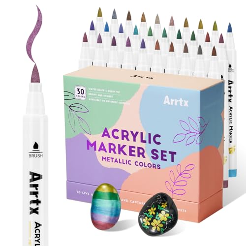 Arrtx Metallic Acrylic Paint Pens, 30 Colors Brush Markers