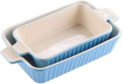 MALACASA, seria piekarników, zestaw 2 sztuk (9 "/11", naczynia do piekarnika porcelanowego, tace do pieczenia, piekarnik Ramekin, niebieskie naczynie do piekarnika, prostokątne naczynia