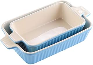 MALACASA, seria piekarników, zestaw 2 sztuk (9 "/11", naczynia do piekarnika porcelanowego, tace do pieczenia, piekarnik Ramekin, niebieskie naczynie do piekarnika, prostokątne naczynia
