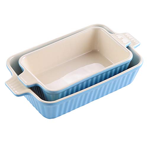 MALACASA, Series Bake, Rectangular Baking Dish Set of 2 (6"/7"), Oven to Table Baking Dish with Ceramic Handles Ideal for Lasagne/Pie/Casserole/Tapas, Blue