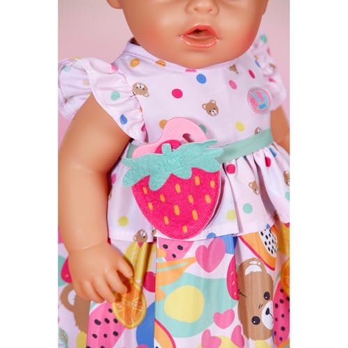BABY born Sukienka owocowa, uroczy strój z paskiem z klamrą truskawkową dla lalek 43 cm, 838303 Zapf Creation