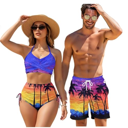 Trajes de baño a juego para parejas con bikini y bañador con bolsillos