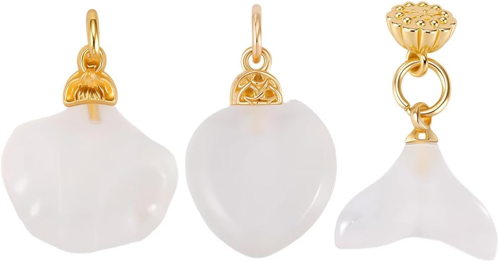 Beebeecraft 3Pcs 3 Styles Agate Stone Charms Nature White Stone Shell Fishtail Heart Shaped Agate Charm for Jewelry Making DIY Crafts Necklace Bracelet