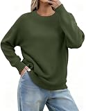 Zeagoo Fall Sweaters for Women 2026 Long Sleeve Crewneck Ribbed Knit Pullover Sweater Loose Fit Basic Green Jumper Tops S