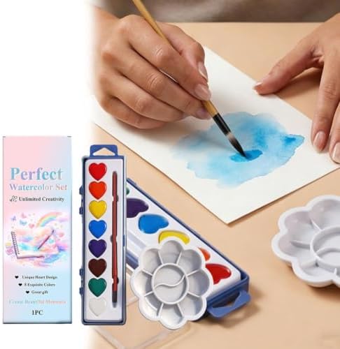 Heart Shaped Water Color Paint, Watercolor Paints Set Back to School, 8 Colors Heart Watercolor PaintSet with Paintbrush Washable, Water Color Paint Bulk for Classroom, Party Favors and Art Activities