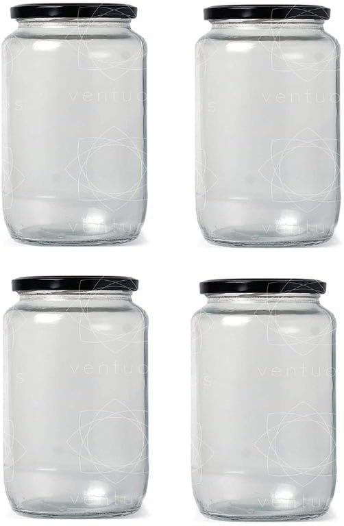 Versatile Glass Container Jar for Kitchen & Home Organization, Clear, 9.5x9.5x18 Cm., 1000 Ml., Pack Of 4