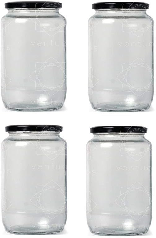 Versatile Glass Container Jar for Kitchen & Home Organization, Clear, 9.5x9.5x18 Cm., 1000 Ml., Pack Of 4
