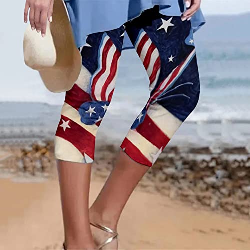 Patriotic Soft Yoga Pants For Women Capri Sporty Independence Day Usa Flag Yoga Leggings For Women High Waist Skimpy Blue #TOP1
