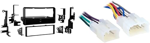 Metra 99-8206 Kit de instalación DIN individual para Toyota Highlander4 Runner 2001-2007, negro y arnés de cableado de radio 70-1761 para altavoz
