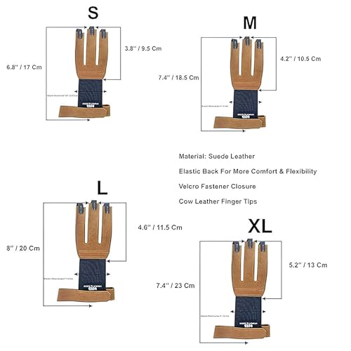 Hunt & Seek Archery Glove Finger Tab Accessories - Suede Leather Hunting Glove for Recurve & Compound Bow - Three Finger Guard Unisex (Small, Brown)