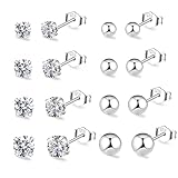 RANKEEF Sterling Silver Stud Earrings for Women Hypoallergenic S925 Sets with Cubic Zirconia Tiny Cartilage Small Hoop and Set Multiple Piercings (8Pairs Stud-1704)