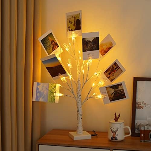 YUEARN Money Tree Gift Card Holder - Lighted Birch Tree with 12 Clips for Display Cash Lottery Photo Giftcard - Cute Fundraising Tree Decor for Birthday Christmas Housewarming Party Wedding