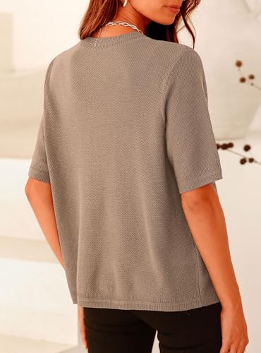 PRETTYGARDEN Women's Summer Button Down Shirts Casual Short Sleeve Crew Neck Ribbed Knit Blouse Top Cardigans4