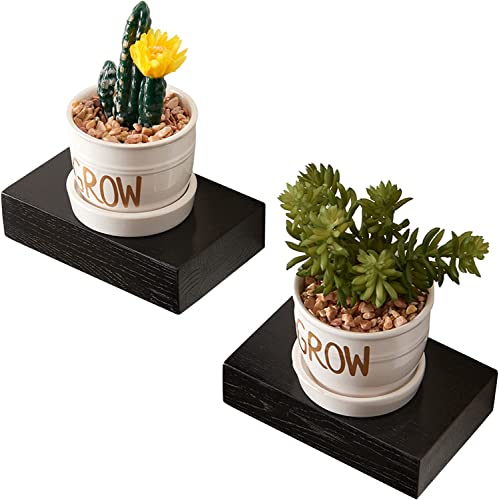 OAKERLAND Piccoli Mensola da Muro in Legno, 2 pezzi Nero Mensola da Parete in Rovere Massiccio per Piante Decorative, Piccolo Scaffale Soggiorno, Camera da letto, Bagno