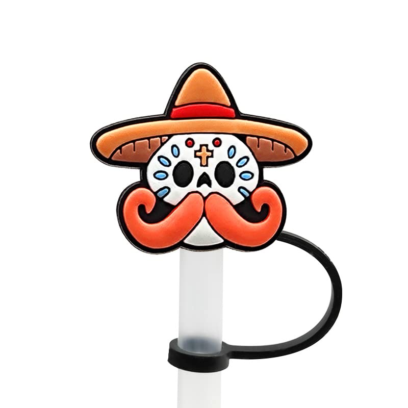 CO-CO Cute Cartoon Kids Skull Heads Straw Covers, Food Grade Reusable Silicone Tips, Funny Cap Plugs, Anti-dust Soft Toppers Lids for 6-10 mm Drinking Straws