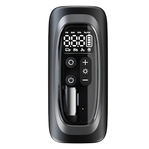 無線電動空気入れ 最大圧力150PSI コンパクト 車 バイク 自転車 ボール 自動停止 空気圧指定可 仏式 米式バルブ対応 LED懐中ライト内蔵 4つの気圧単位 大容量バッテリー搭載
