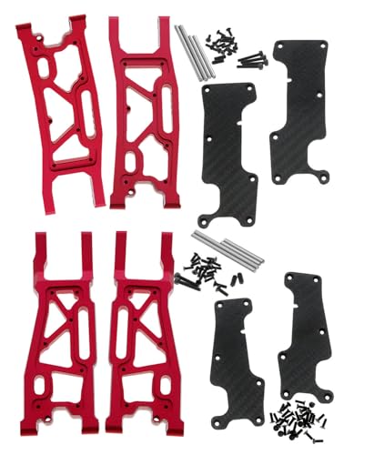 RCMYou Aluminum Suspension Arms Upgrades Part for 1/8 Sledge 4WD #95076-4, 4pcs Alloy Front Rear Swing Arm Hops Up w/Carbon Fibre Dust-Proof Protection Plate,Red