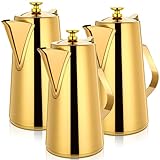 Honeydak 3 Pcs Stainless Steel Pitcher with Lid 1.5 Liter Stainless Steel Kettle Metal Cold Water Pitcher Large Capacity Tea Kettle Jug Beverage Dispenser Handle for Home Restaurant(Gold)